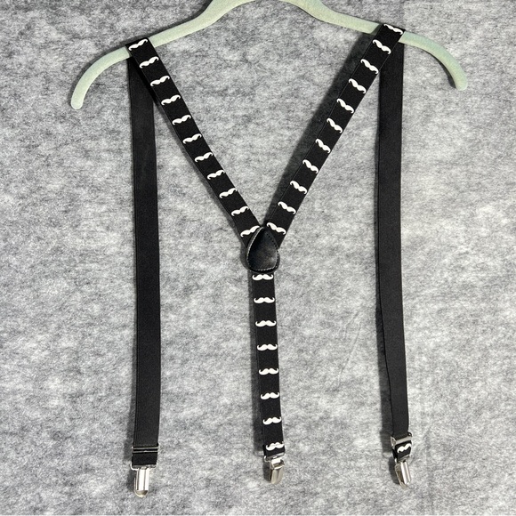 “I Moustache You” Suspenders “Y” Style Swag 1” Wide Clip-On Fun Unisex Stretch - Picture 10 of 14
